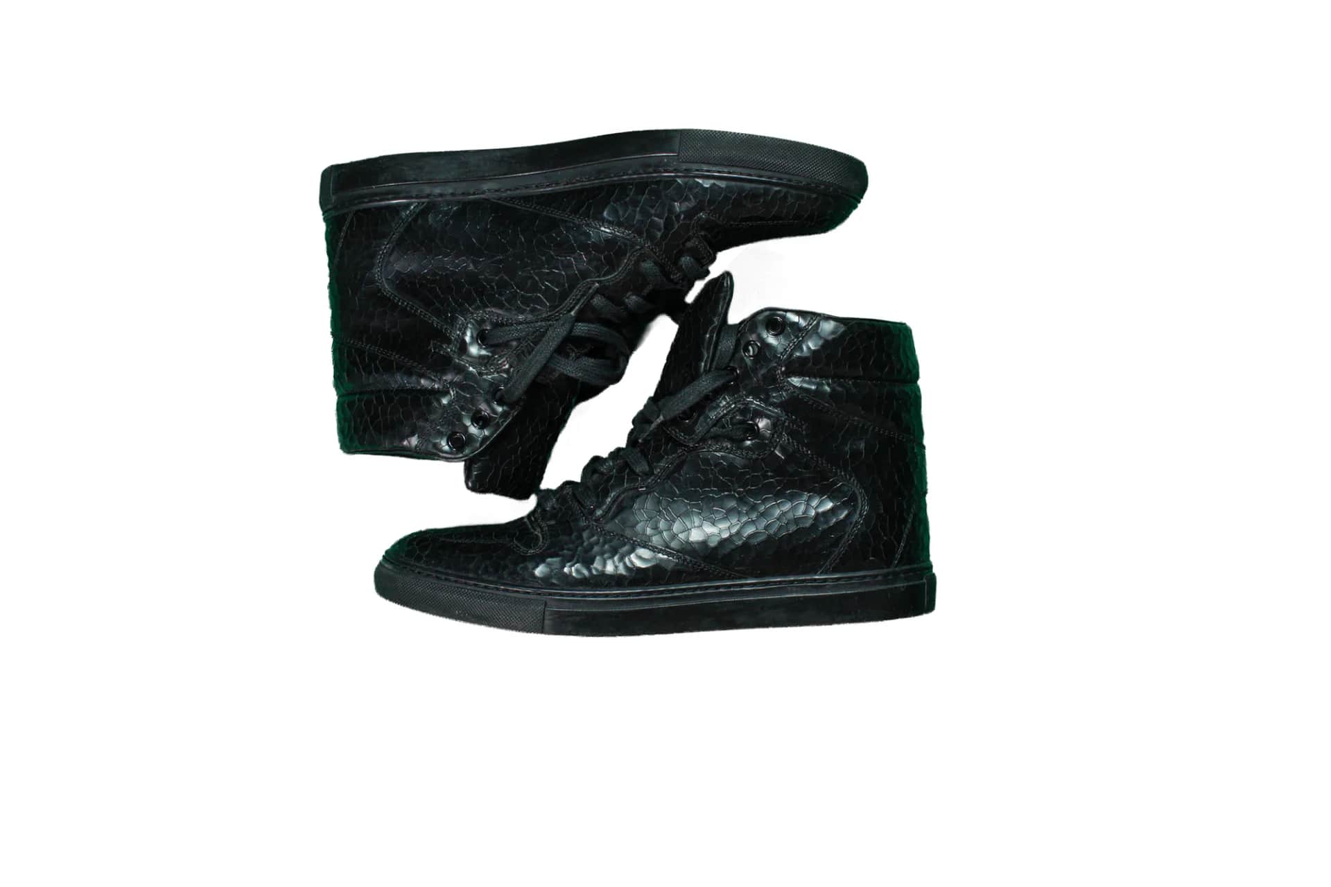 Balenciaga Black Leather Cracled patent high top shoes